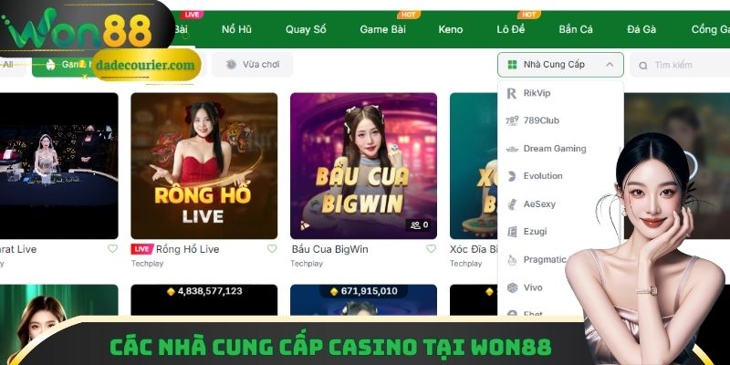 Giới thiệu các nhà cung cấp nổi tiếng hợp tác cùng casino Won88
